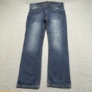 Helix Slim Straight Jeans Mens 38x32 100% Cotton Denim‎ Embroidered Pockets Blue